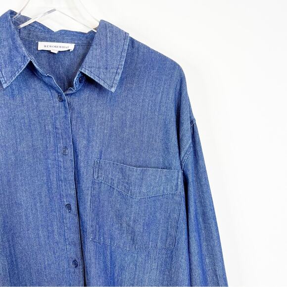 NEW WeWoreWhat Oversized Chambray Boyfriend Button Down Top M/L Blue - Picture 4 of 6